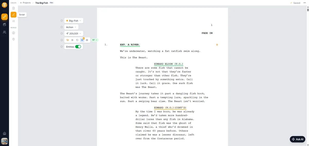 Editor de guion con formato profesional de guion en plotwell